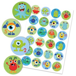 Papierdrachen 24 Adventskalender Zahlen Sticker - Monster Nr 29 - Aufkleber 4 cm - zum Basteln und Dekorieren