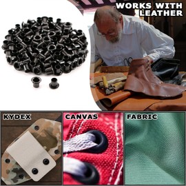 [100 Pack] HolsterSmith Black Coated Eyelets - (#8-9 Length) - (1/4 in. Diameter) - (USA Made) - Rivets for DIY Kydex Holsters, Leather Shoes, and Canvas Cloth