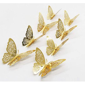 ALLICERE 12PCS 3D Hollow-Out Butterfly Wall Sticker Elegant Murals Wall Decal Wall Stickers Decoration for Babys Kids Bedroom Living Room Classroom Office(Gold)