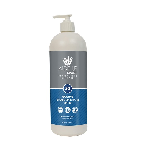 Aloe Up Sport Collection SPF 30 Sunscreen - Unscented Sunscreen Protects from UV with Aloe/Quick-drying, Non-greasy Lotion Safe for Face or Body/Reef Safe, made in USA / 32 oz