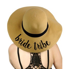 C.C Women's Paper Weaved Crushable Beach Embroidered Quote Floppy Brim Sun Hat, Bride Tribe