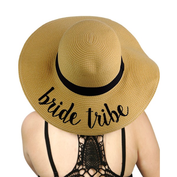 C.C Women's Paper Weaved Crushable Beach Embroidered Quote Floppy Brim