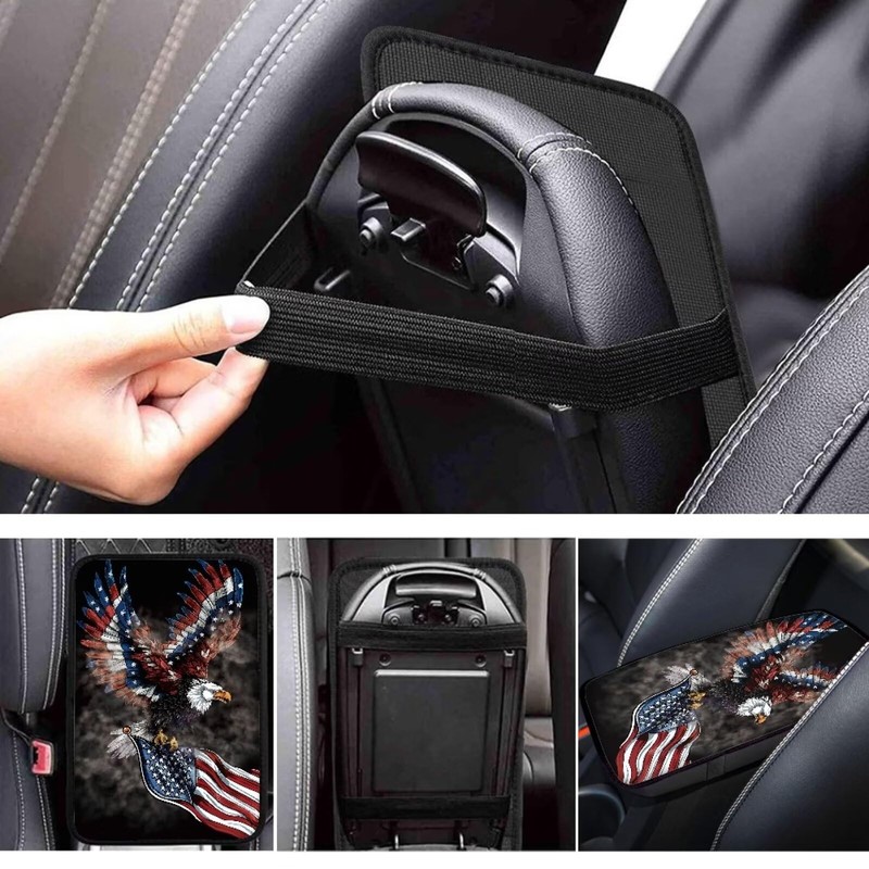 Finagallathe American Flag Center Console Cover American Eagle Armrest Cover