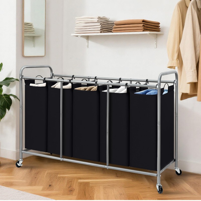 STORAGE MANIAC 5 Section Laundry Sorter, 5 Bins Rolling Separator