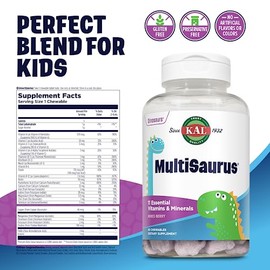 KAL Kid's MultiSaurus Vitamins & Minerals | Children's Chewable Once Daily Complete Multivitamin | VIT A, C, B & More | Gluten & Fructose Free | 90ct