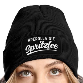 MoonWorks® Women's Beanie with Patch They See Me Aperollin Knitted Hat with Drinking Saying Print Funny Women's Hat, black