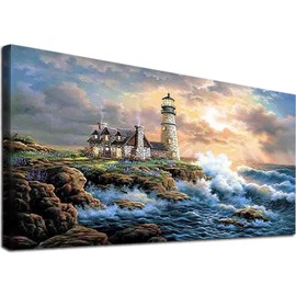 JATOK Large Diamond Painting Kits for Adults (35.5 x 15.7 inch) DIY 5D Lighthouse Full Round Drill Crystal Rhinestone Embroidery Pictures Arts Paint by Diamond Art Kits for Home Wall Decor Relax