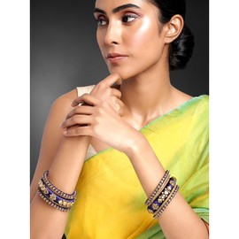 Aheli Juego de pulseras étnicas hechas a mano de hilo de seda con tachuelas de piedra sintética, joyería de moda para mujer, 3 6 inch