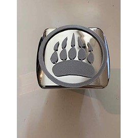 LicensePlateFreak Bear Tribal Claw Paw in 3D - 2 inch Trailer Hitch Cover Chrome with Grey