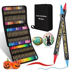 48 Colors Acrylic Paint Pens,Dual Tip Acrylic Paint Pens Paint Markers,Includes 12 Metallic Brush Tip Fine Tip Acrylic Paint Markers For Rock Painting,Plastic,Canvas And Diy Crafts Art Supplies