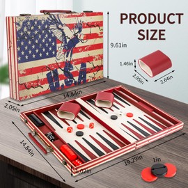 15 Inches Backgammon Sets for Adults Leather Travel Backgammon Set with American Flag Design Claasic Backgamon Board Game for Friends Party or Family Game Night