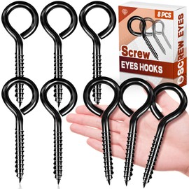 Eye Hooks, Stainless Steel Eye Bolts Screw in Hooks, 5 inch, 8 Pack, Black