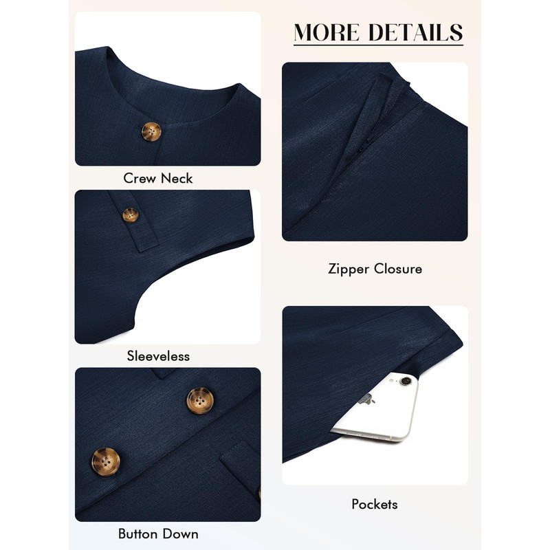 Tankaneo Womens 2 Piece Outfits Casual Suit Sets Sleeveless Button