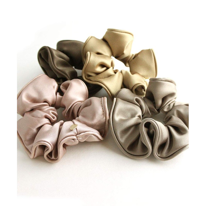 VINGTAINE HS-111-PK Satin Simple Color Scrunchie Ruffle Office Hair Accessory