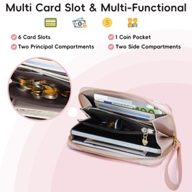 Women's Wallet with Flower Pattern - Stylish Wallet with Wrist Strap Zip RFID Protection Wallet Gift for Women Pink, colour, Casual