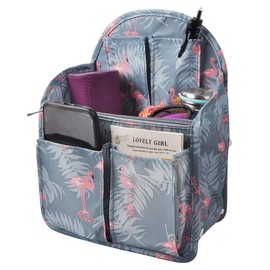 Vercord Backpack Organizer Insert Liner Hanging Travel Bag in Bag with Many Pockets Blue Flamingo Medium