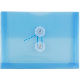 JAM PAPER Plastic Envelopes with Button & String Tie Closure - Legal Booklet - 247.6 x 368.3 mm (9 3/4" x 14 1/2") - Blue - 12/Pack