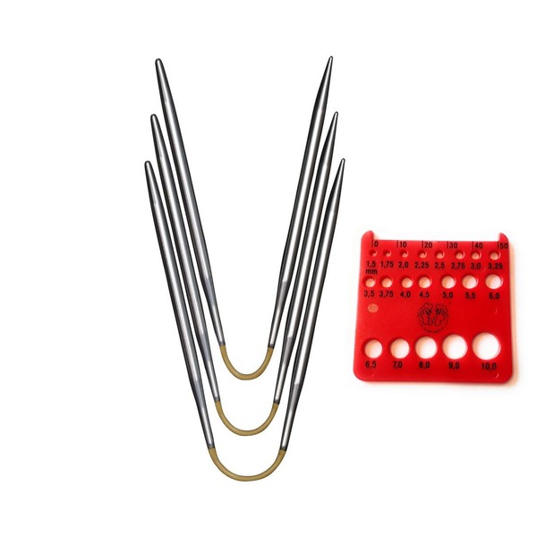 addi Crasytrio (Flexi-Flips) con cordón dorado (versión de la UE) (juego de 3) con calibre de aguja rojo de 21 cm, tamaño 2,75 mm