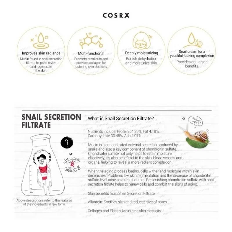 Cosrx Advanced Snail All One Cream Mucina Hidratación Completa