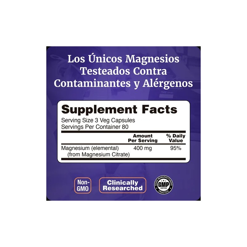 Citrato Magnesio 400mg Alta Absorción 120 Cap Veganas