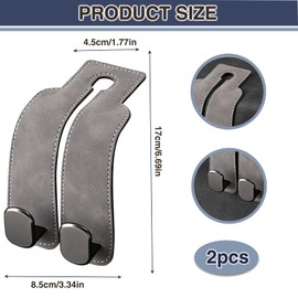 Yuqilin Pack of 2 Car Hooks Headrest Hooks Universal Car Hooks Back Seat Headrest Hooks Storage Hooks Car Hooks for Wallets and Bags for Coats Umbrellas Grocery Bags Handbag (Grey)