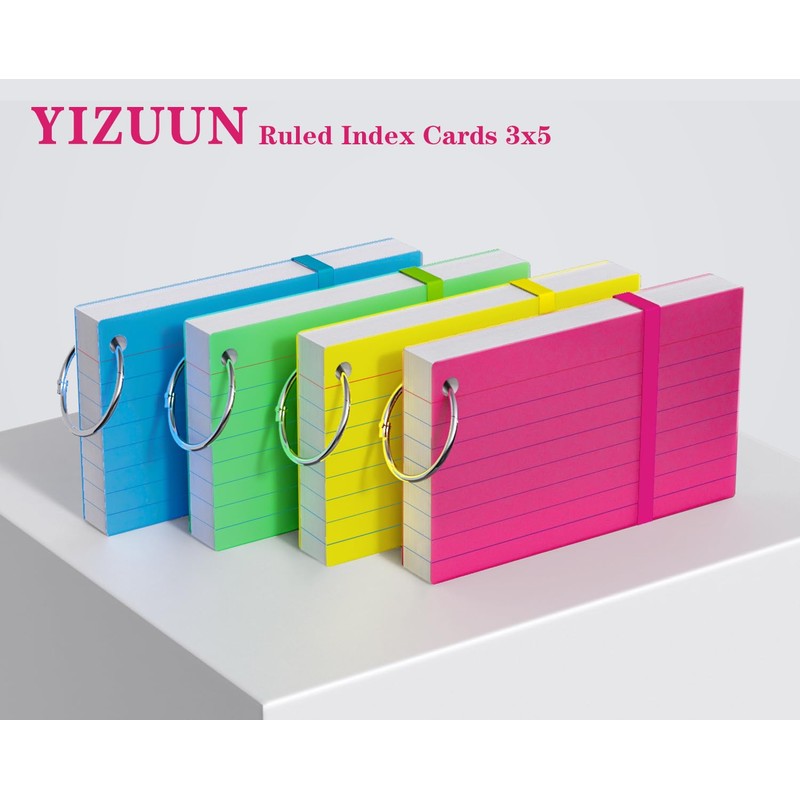 YIZUUN Index Cards 3x5, Flash Cards with Ring, 200 PCS,