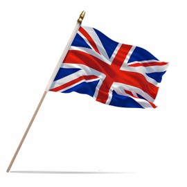 NJ & NJBW 20 Pack Small Mini UK British United Kingdom Flag on Wooden Stick - 5 x 8inch Small Miniature Portable Handheld Pole Union Jack Flags Decorations