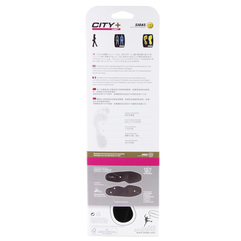 SIDAS 310202102 City Plus Women's Insoles, Made in France, Black,
