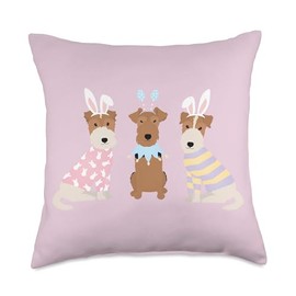Easter Wire Fox Terrier Dogs Cute Bunny Rabbit Dog Throw Pillow