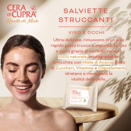 Cera di Cupra, Salviette Struccanti, Ideate per Rimuovere Facilmente Trucco ed Impurità da Viso e Occhi, Tessuto 100% Naturale, Biodegradabili, Made in Italy, 20 Pezzi