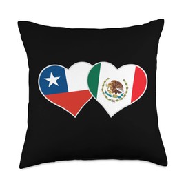 Chile Mexico Flag Mexican Chilean Gifts Chilean Mexican Flag Heart Love Chile Mexico Throw Pillow, 18x18, Multicolor