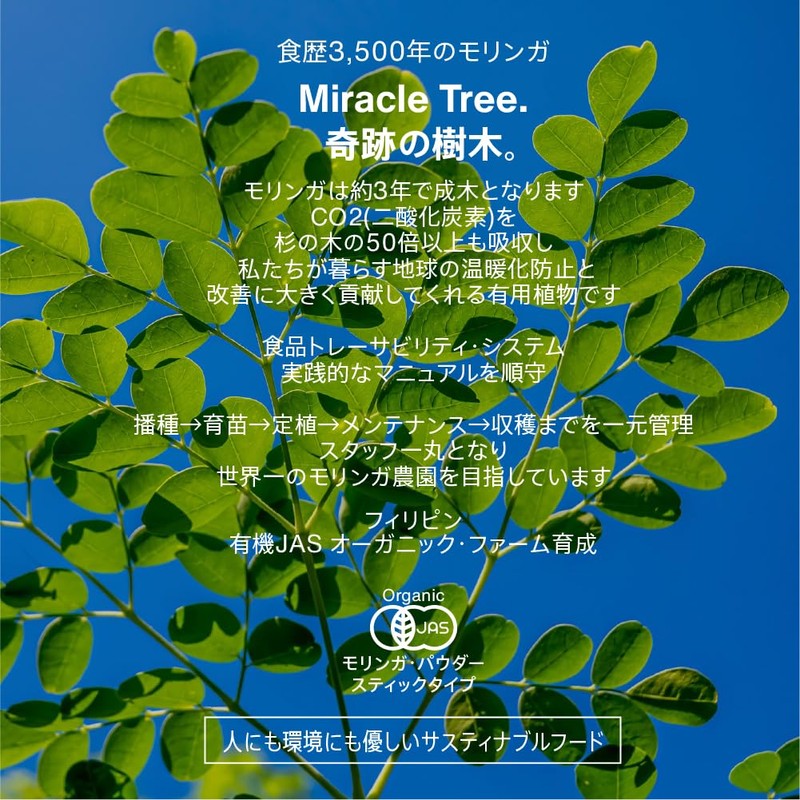 【有機JAS認証 無添加 無農薬】 健康とボディメイクに新習慣 オーガニック・モリンガパウダー 60g（2g × 30包） 個包装 モリンガ100%