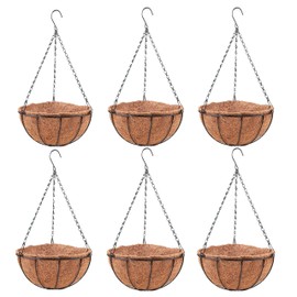 LaLaGreen Hanging Baskets for Outdoor Plants(6 Pack, 14 Inch) Large Hanging Planter with Coco Liner Round Flower Pots, Black Metal Wire Plant Holder Hook Hanger Deck Porch Modern Garden Balcony Decor