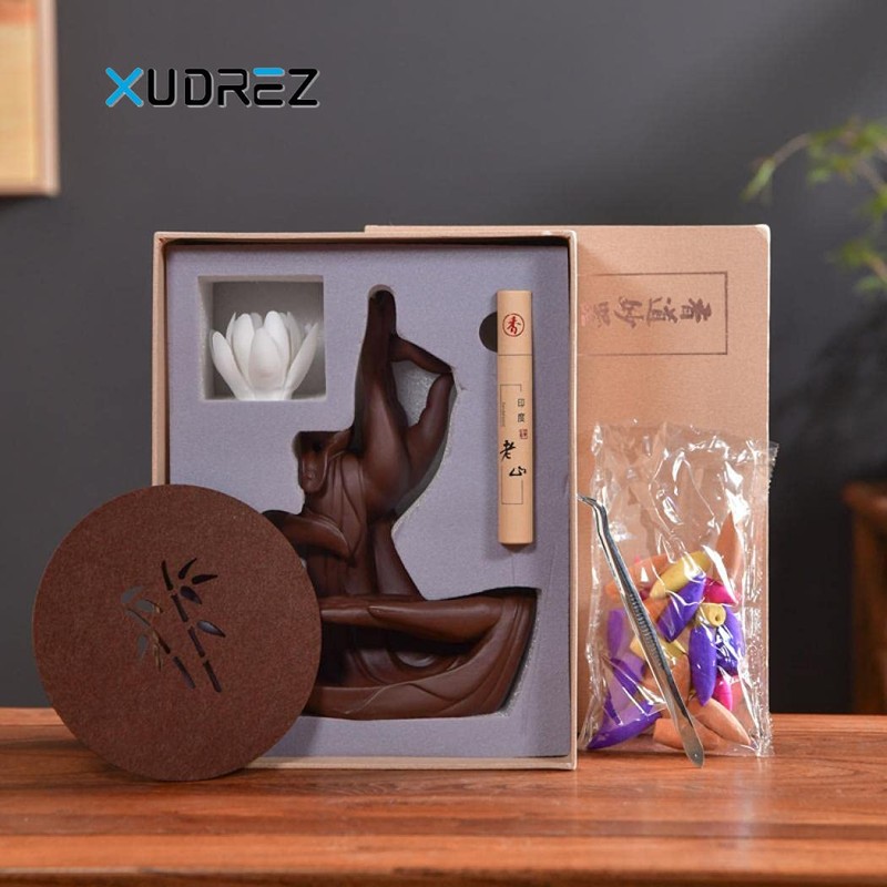 LYUK Lotus Backflow Incense Burner Backflow Incense Holder Ceramic Home