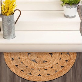 RIANGI Boho Braided 1.5x3 Area Rug - Jute Natural Fiber Half Round Rug for Living Room Entryway, Farmhouse, Home, Indoor Rugs Jute Door mat for Bathroom, Kitchen (Floral, 1.5 X 3 ft)