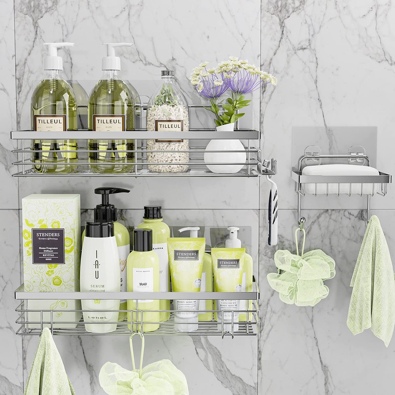 Orimade Adhesive Shower Caddy Soap Dish Holder Shelf with 5
