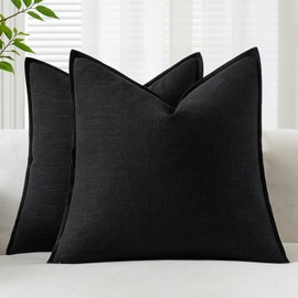 EMEMA Decorative Linen Throw Pillow Covers 20x20 Inch Black Boho Farmhouse Neutral Couch Throw Pillows for Bed Pack of 2 Accent Pillowcase Modern Sofa Cushion Livingroom Home