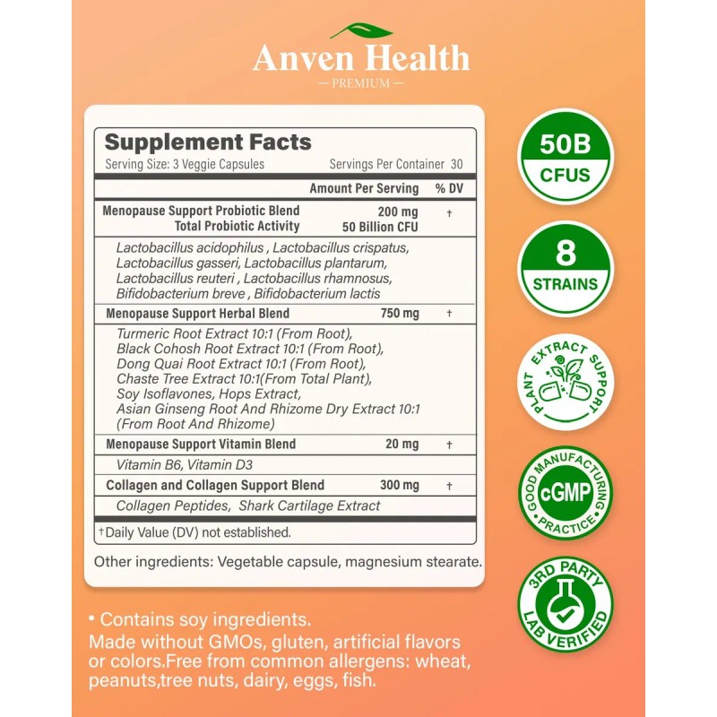 Anven Health Menopausia Probióticos Y Vitaminas Mujer