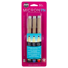 Sakura Black, Blue & Red Pigma Micron PN Pens .45mm 3/Pkg, 3 Count (Pack of 1), Pink