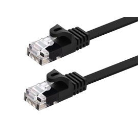 Monoprice Cat5e 7ft Black Flat Patch Cable UTP 30AWG 350MHz Pure Bare Copper Snagless RJ45 Flexboot Series Ethernet Cable