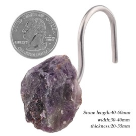 Amogeeli 4pcs Stainless Steel Shower Curtain Hooks with Raw Natural Amethyst, Decorative Crystal Stone Shower Curtain Hangers Set for Bathroom Bedroom