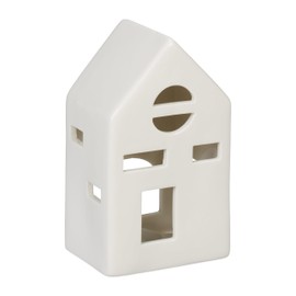 Relaxdays Ceramic Tea Light House, Light House for 1 Tea Light, H x W x D: 12.5 x 7 x 6 cm, Tea Light Holder House, White