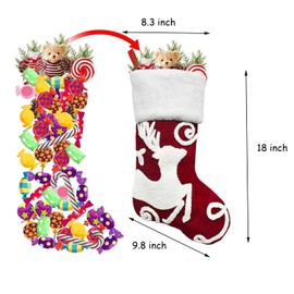 PLSFIT 3 Pack Christmas Stockings 18" Red Embroidery Large Fireplace Hanging Stockings Candy Gift Bags with 3 Pack Christmas Stockings Holders Non-Slip for Party Decor