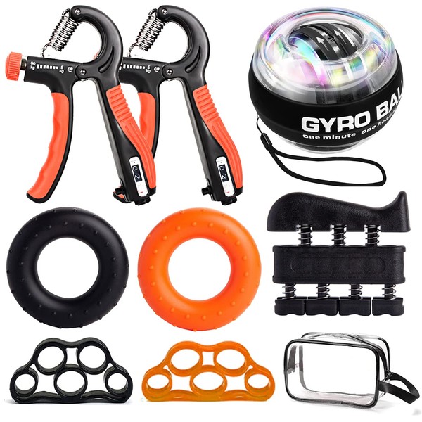 Hand Exerciser Set, 8 Pieces Finger Exerciser, Gyro Ball, Grip