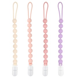 MINMUNJIU Pacifier Clips Baby Girl, 4 Pack One Piece Flexible Soft Binky Clips Silicone Pacifier Holder Clip for Girls, Baby Girl Newborn Essentials