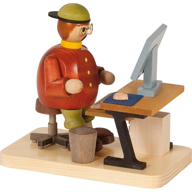 Richard Glässer Räuchermann Computerfreak, Holz, Natur, Höhe 14 cm