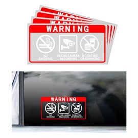 NYTKL 4PCS 2" x 4" Car Warning Stickers, No Smoking in Car Camera Recording No Eating or Drinking Window Sign, Waterproof Decal Anti Smoke Food & Beverage Warning Label for Vehicles