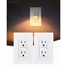 SURAIELEC 15AMP Outlet with Nightlight, Dusk to Dawn Guide Light, Electrical Receptacle with LED Night Light 3000K, Tamper Resistant Outlet, ETL Listed, Screwless Wall Plate Included, White, 2 Pack
