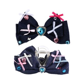 2 Pcs Hair Claw Clips, Sweet Bowknot Denim Shark Clip Hair Claw Hairpin for Women Girls, Lovely Trendy Hair Clip Hair Claw Hair Styling Accessories