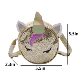 Amamcy Little Girls Unicorn Crossbody Purse Sequin Shoulder Purse Unicorn Gift for Girls Handbag Shoulder Bag Mini Round Bag